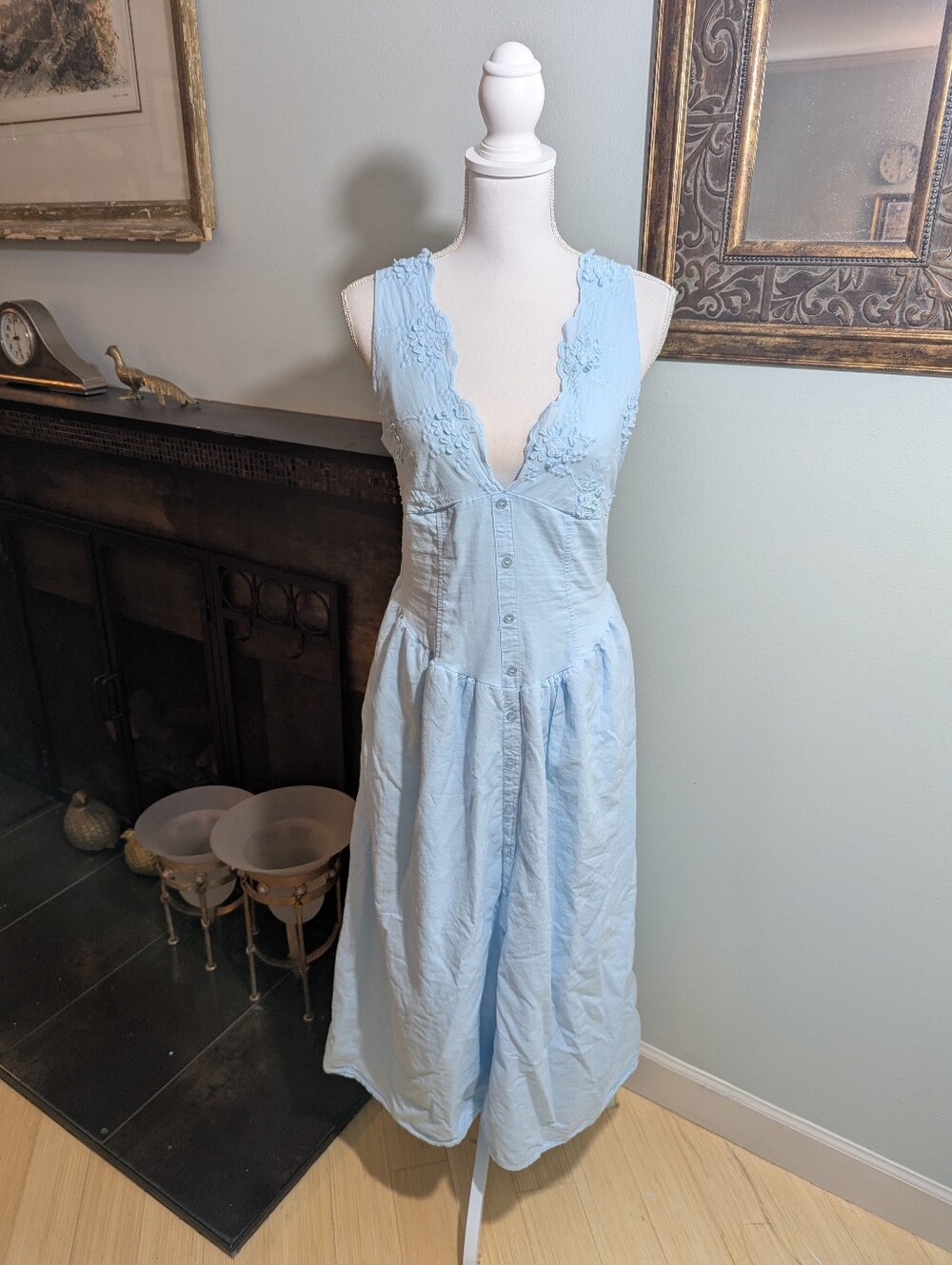 Wild Fable Size Medium Lace Embroidery Bust Fit & Flare Dress Light Blue